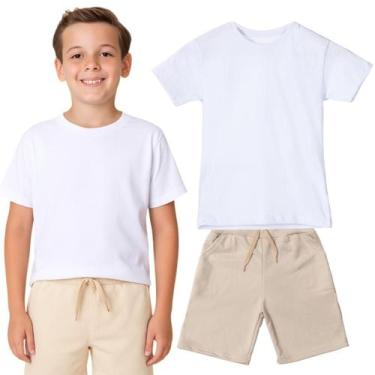 Imagem de Kit Camiseta e Bermuda Short Infantil Menino Roupa Conjunto de Verão J
