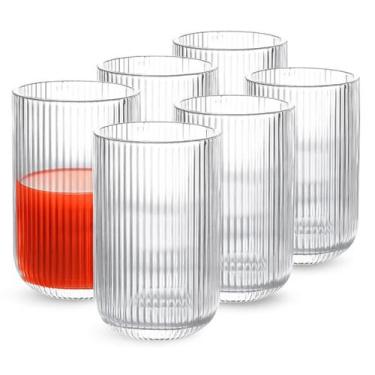 Imagem de Jogo De Copos Grande Água Suco 6 Peças Vidro Canelado 430ml - Flux