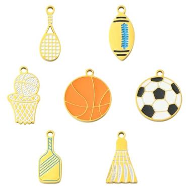 Imagem de LiQunSweet 7 peças, 7 estilos, bolas esportivas, pingentes esmaltados, futebol, basquete, rúgbi, badminton, raquete de badminton, pingentes para joias faça você mesmo, colar, brinco, bolsa, chaveiro