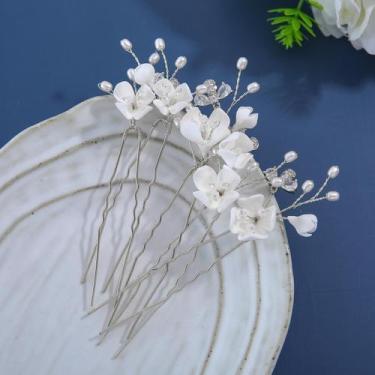 Imagem de Alfinetes de cabelo soulshow Bridal Wedding White Flower Zircon