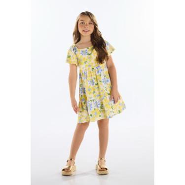 Imagem de Vestido Floral Infantil Quimby, Amarelo, 8