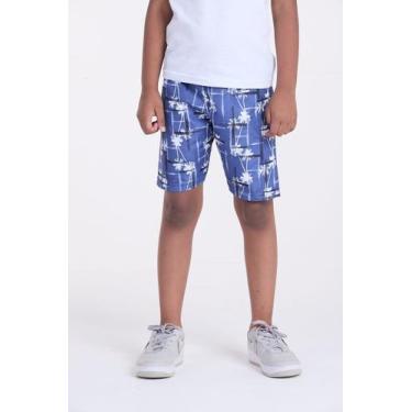 Imagem de Bermuda Infantil Tactel Coqueiros Azul - Vida Costeira Oficial, Azul, 