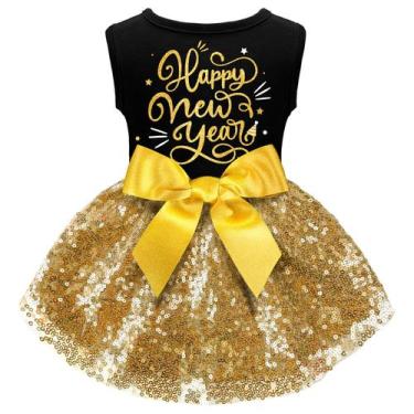 Imagem de Vestido para cães BAOBICUTE Feliz Ano Novo, laço de lantejoulas