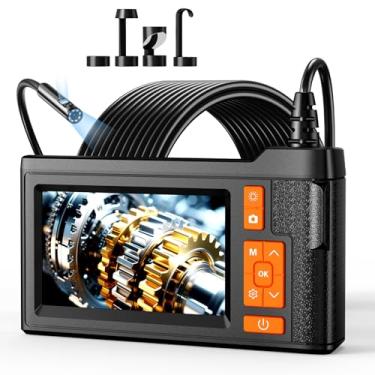 Imagem de Câmera de endoscópio de lente dupla com luz, boroscópio de 11 cm com função de foto/vídeo e livre (cartão embutido de 32 GB), cabo serpente semirrígido de 16,4 m com IP67 à prova d'água para inspeção