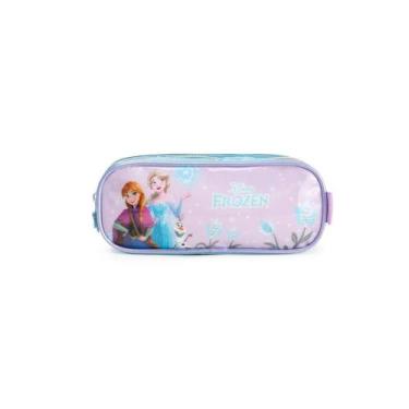 Imagem de Estojo Escolar Feminino Médio Frozen 3 Compartimentos Azul Claro - Bag