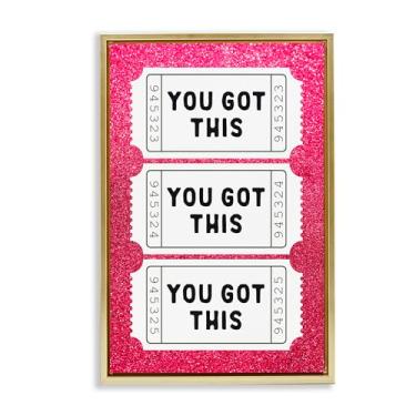 Imagem de Stupell Industries You Got This Pink Ticket Stubs Arte de parede em tela flutuante emoldurada dourada, design por Lettered and Lined, 78 x 53 cm