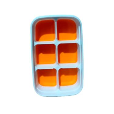 Imagem de Forma de Gelo 6 Cavidades com Tampa e Fundo em Silicone – Cubos Grandes, Fácil Remoção e Livre de BPA (Laranja + Branco)