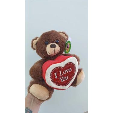 Imagem de Urso Caco Marrom Presente Coração 'I LOVE YOU' 21 cm de Pelúcia - Pres