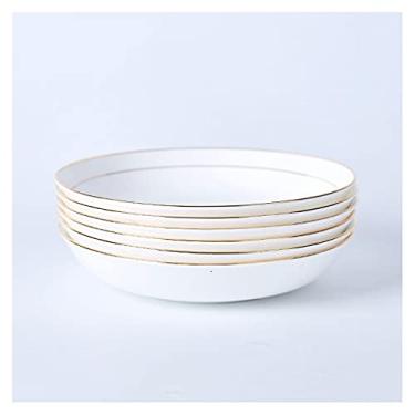 Imagem de Prato de serviço Porclain Conjunto de louça pratos de jantar redondos de 21,8 cm para salada, macarrão, macarrão, sobremesa e aperitivo, forno de microondas, lavável na lava-louças (conjunto de 6