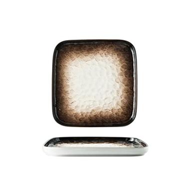 Imagem de Prato de serviço, pratos de jantar, padrão de pedra quadrada, prato de jantar de cerâmica, sobremesa doméstica, pratos de porcelana, prato grande de 25 cm, pratos seguros para micro-ondas e