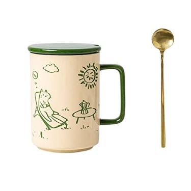 Imagem de Caneca 480 ml Copo de cerâmica criativo café da manhã xícara de aveia xícara de café requintada caneca padrão animal pode ser aquecida por micro-ondas caneca de café (cor: C)