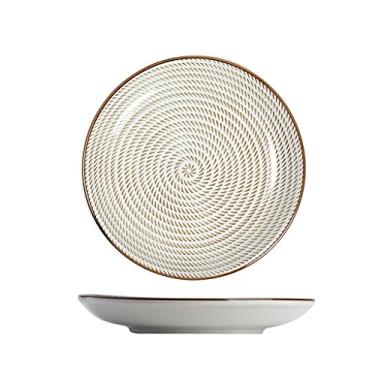 Imagem de Prato de serviço pratos de jantar de cerâmica grandes pratos de sobremesa redondos listrados para bife, salada, macarrão, forno de microondas e pratos seguros para lava-louças (Cor: B, Tamanho: 20 cm)