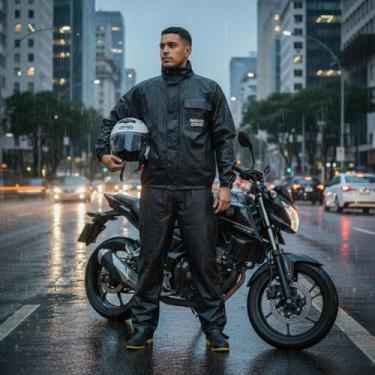 Imagem de Capa Chuva Motociclista MoveGiro PVC Grosso Refletiva Calça e Jaqueta 