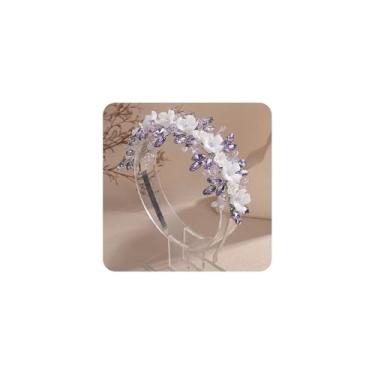 Imagem de Rumtock Pedaço de cabelo de cristal de contas de strass roxo feito à mão coroa prata joia de cabelo para mulheres casamento noivas (violeta)