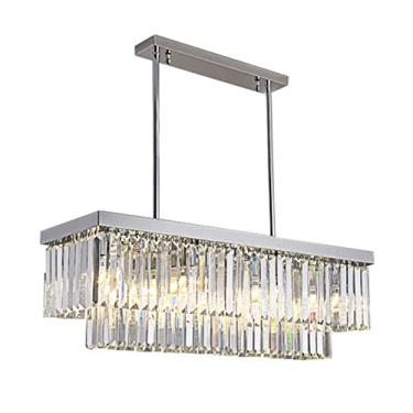 Imagem de Lustres, cristais retangulares cromados para sala de jantar quarto led cristal cozinha pendurado luz prata moderna