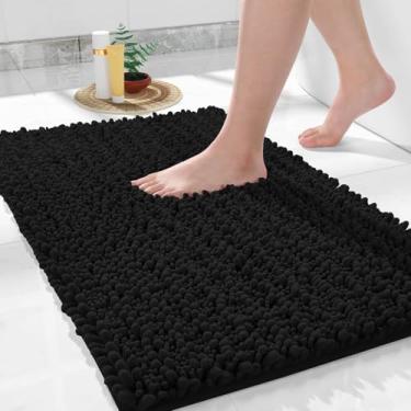 Imagem de Yimobra Tapetes de banheiro grandes antiderrapantes laváveis 91 x 61 cm - Tapete de banho de chenille absorvente ultra macio, tapete felpudo de secagem rápida para banheira e chuveiro, acessórios de