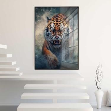 Imagem de Quadro Decorativo com Moldura e Acrilico Cristal Vidro Tigre de Bengala Águas Vertical Sala Quarto Hall
