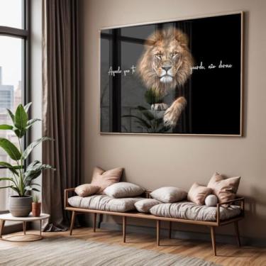 Imagem de Quadro com Moldura e Acrilico Cristal Vidro Sala Quarto Leão Aquele que te Guarda Salmos Decorativo Horizontal Grande Hall