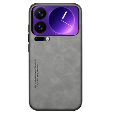 Imagem de LTLMYDAM Capa fina para Xiaomi 17 Pro Max/17 Pro/17, capa de proteção contra quedas de couro vegano fosco suporta capa de sucção magnética montada no carro, cinza, 17