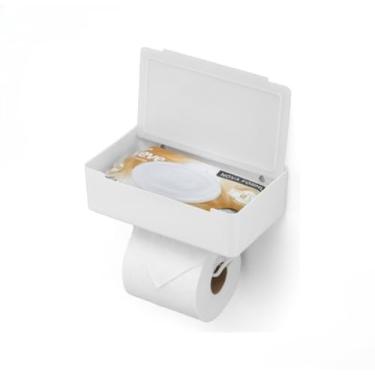 Imagem de Papeleira Banheiro, Suporte Papel Higienico E Lenco Umedecido com Porta para Celular, Elegante E Conforto, em Paredes de Superfície Lisa(BRANCO)