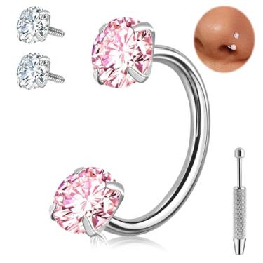 Imagem de ONEISNG Anel de nariz de ferradura G23 de titânio com rosca interna para mulheres e homens argola de zircônia cúbica dupla meia argola de nariz sapato de cavalo Daith Tragus brinco lábio septo joias