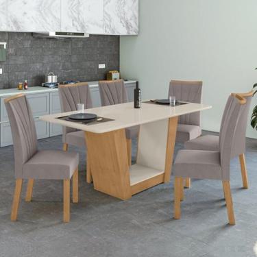 Imagem de Conjunto Sala de Jantar 6 Lugares Retangular Tampo Vidro/MDF Mesa e Ca