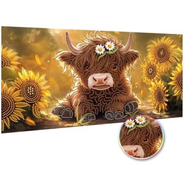 Imagem de Zariocy Kits de arte de diamante de formato especial 5D para adultos, pintura de diamante de vaca de girassol faça você mesmo, flores de animais, cristal, diamante, bordado, pinturas, artesanato