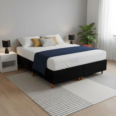 Imagem de Base Cama Box Casal Queen Bipartida 158x198x37 Cor Preta