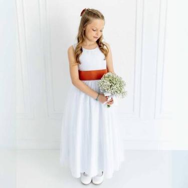 Imagem de Vestido Longo branco Faixa Lisa Terracota Infantil com Saia Tule Branc