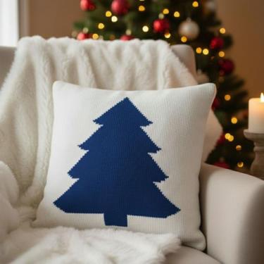 Imagem de Capa de Almofada Tricô Decorativa Natal - Carlan, Pinheiro Azul