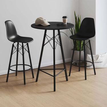 Imagem de Conjunto Mesa Bistrô Redonda Estrutura em Ferro Preto com Tampo Preto com 2 Banquetas Eames Preta