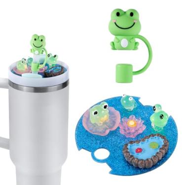 Imagem de Tampa de acessório, compatível com tampas de copo Stanley e tampas de copo acessório acessório pingente bonito copo de sapo decoração para garrafas (cores de lótus aleatoriamente)