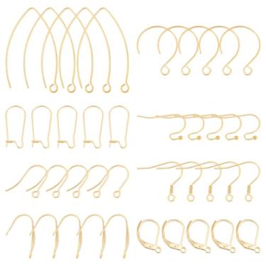 Imagem de 48 peças de ganchos de aço inoxidável de 8 formas e brinco de alavanca, brincos dourados, arames de anzóis para fazer joias de brinco DIY