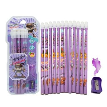 Imagem de TJLMCORP 12 lápis italianos de madeira Brainrot com apontador de lápis e suporte de caneta, nº 2 HB divertidos lápis de aniversário borrachas para estudantes, artigos escolares fofos para crianças