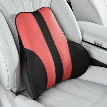 Imagem de Coverado Almofada de apoio lombar para carro, almofada ergonômica de espuma viscoelástica para cadeira de escritório, almofada traseira para alívio da dor nas costas, suporte lombar de carro de couro