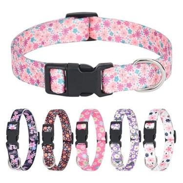 Imagem de Coleiras de cachorro rosa para cães pequenos, coleira de margarida boêmia, para grils, estampa de flores, macia, padrões fofos, fivela ajustável para PP, pequeno, médio, grande, animais de estimação