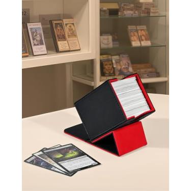 Imagem de Caixa de baralho para cartas colecionáveis, MTG YuGiOh Deck Case comporta mais de 100 cartas de manga única, caixa de armazenamento magnética de couro PU serve para cartas de jogo TCG CCG Magic (preto