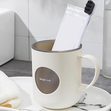 Imagem de Copo reutilizável inquebrável para escova de dentes com alça, copo de boca larga para banheiro, copo de enxaguante bucal para gargarejo, suporte para escova de dentes, Branco, Large