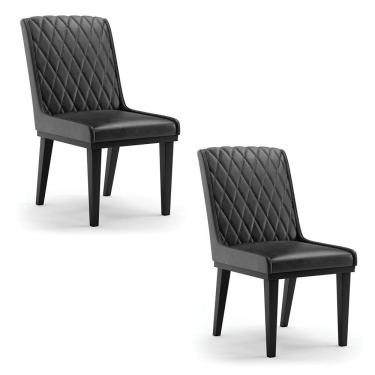 Imagem de Cadeira Sala De Jantar Base Madeira Preto Kit 2 Sofia Sintético Pu D03 - D'rossi Cor Preto