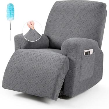 Imagem de Capas deslizantes para poltronas reclináveis com braços, conjunto de 3 capas reclináveis elásticas, protetor reclinável macio, capa de móveis adequada para animais de estimação (cinza escuro) (61 a 84