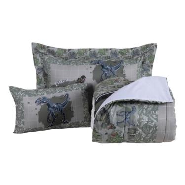 Imagem de Kit Edredom Estampado Boy, 4 Peças, 100% Poliéster 300 Fios, Estampa Digital, Cama Solteiro 2,50 x 1,90m (Dinos)