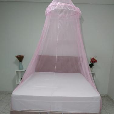 Imagem de Mosquiteiro Cortinado Renda Filó para Cama Casal e Solteiro – Fácil Instalação, Elástico e Dobrável (rosa)