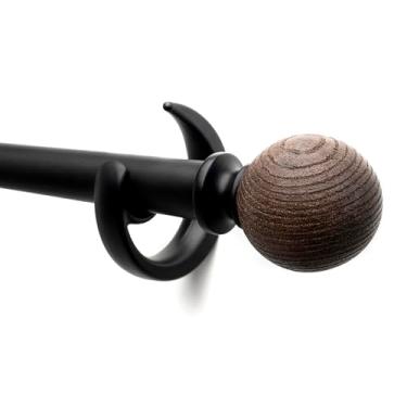 Imagem de Varão de cortina de grão de madeira ajustável de 41 a 304 cm com acabamentos redondos, haste de cortina extensível resistente, conjunto completo de tratamento de janela para sala de estar e quarto
