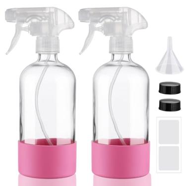 Imagem de Hethyo Frascos de spray de vidro com manga de silicone de 500 ml, pacote com 2 frascos de spray vazios para névoa/fluxo de cabelo, recipientes recarregáveis para soluções de limpeza, plantas