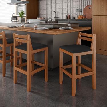 Imagem de Kit 3 Banquetas Em Madeira Maciça Ibiza Ilha 78 Cm - Malbec Assento Preto