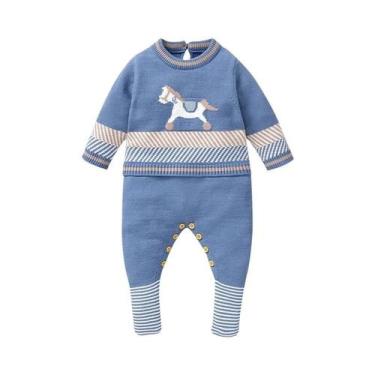 Imagem de Macacão Azul De Manga Longa Para Bebês, Macacões Para Meninos Recém-Na