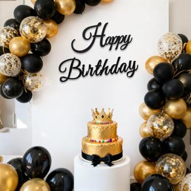 Imagem de TONIFUL Placa de feliz aniversário para pano de fundo - faixa de feltro preta - inclui cola de bolinhas - perfeita para decoração de parede, cenário de festa de aniversário, arco de balão, fundo de