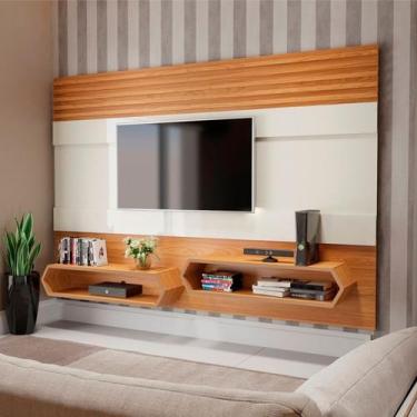 Imagem de Painel Ripado para Tv 65 Polegadas 100% Mdf Suspenso 220cm com 2 Nicho