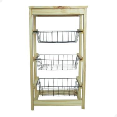 Imagem de Fruteira de Chão com Cestos Organizador Multiuso Madeira Maciça(Natural)