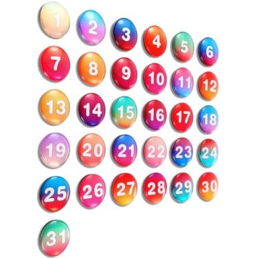Imagem de Tellegloww 31 números grandes de calendário magnético, ímãs de calendário de vidro colorido para quadro branco apagável a seco, quadro branco magnético, geladeira (gradiente, 3,5 cm)